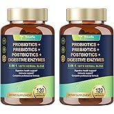 Totaria (2 Packs) 5-in-1 Probiotic Prebiotic & Postbiotic for Women Men, 60 Billion CFU 24 Strains w/Digestive Enzymes, Slippery Elm, Daily Complete Gut Health, Digestive & Immune Support