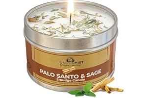 JUNIPERMIST Palo Santo & Sage Smudge Candle (6oz) Ground & Purify - Pure Sage Energy Cleansing Candle for House Cleansing Negative Energy – Spiritual for Protection & Intention – Soy Wax - Made in The USA