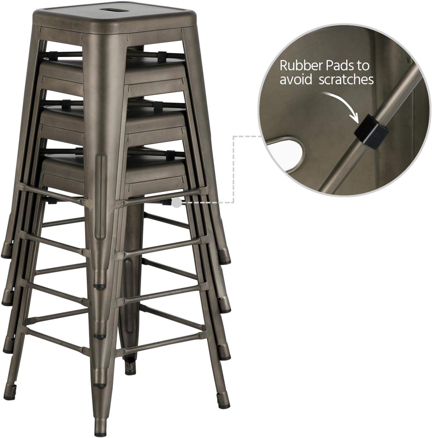 YAHEETECH 24inch Metal Bar Stools Counter Height Barstools Set of 4 High Backless Industrial Stackable Metal Chairs Indoor/Outdoor, Gun Metal: Furniture & Decor