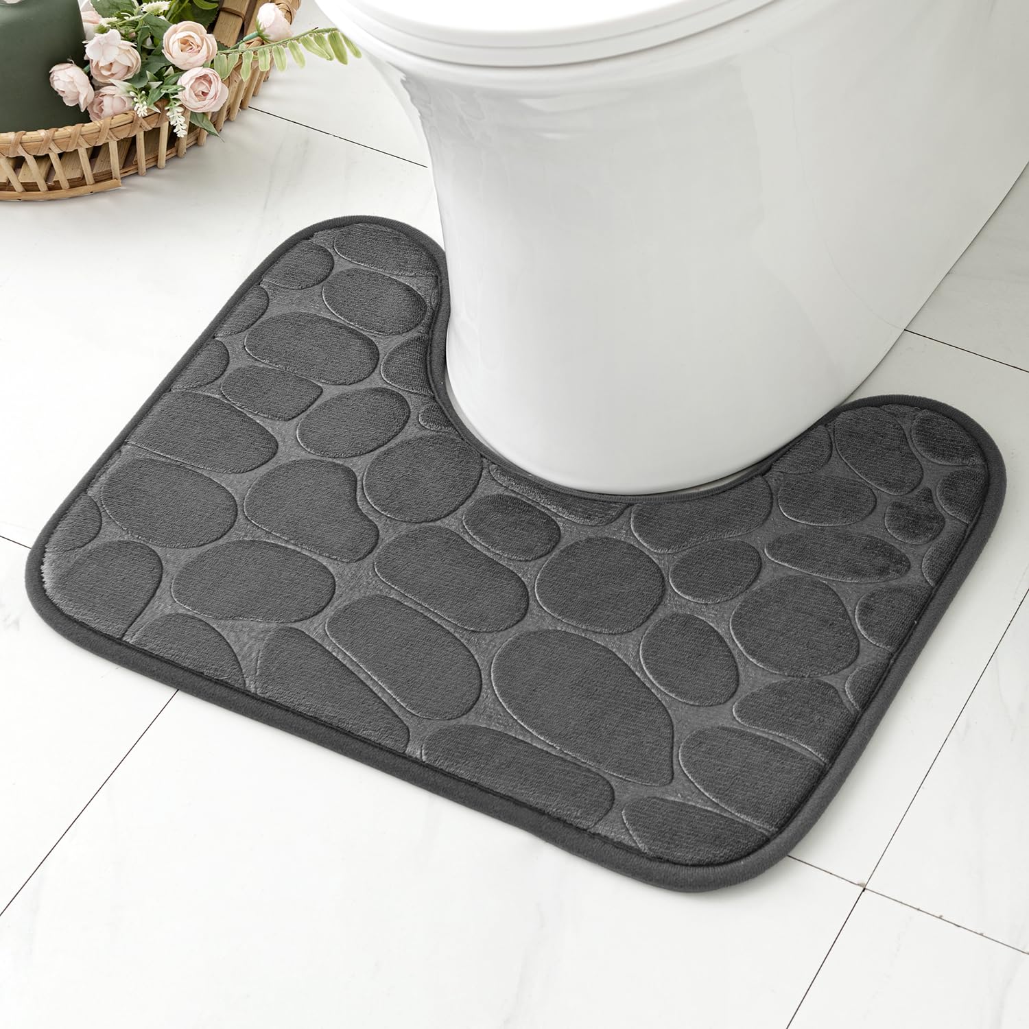 MIULEE Bath Mats Non Slip Memory Foam Bathroom Mat Bath U Shape Rug Shower Mat Coral Fleece Softness Highly Absorbent Washable Rug Bath Mats for Bathroom Kitchen Entrance 50x40 cm Black