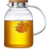 Large Glass Teapot with Infuser, Stovetop Safe, Thickened Heat Resistant Borosilicate Glass, 68 fl oz Glass Tea Kettle with Bamboo Lid