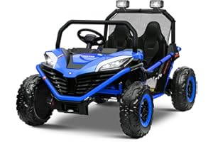 ALINUX 24V 10AH 2 Seater Ride on Cars UTV, 4WD Off-Road Kids Electric Vehicles with Remote Control, Bluetooth, Max Speed 6 MPH, Soft Start, Spring Suspension（Blue）