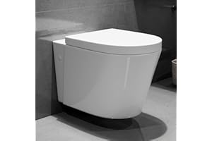 HOROW Wall Hung Toilet HR-WT01W, Compact In Wall Toilet with Soft Closing Seat, 1.1 GPF/1.6 GPF Dual Flush Round Toilet Bowl for Modern Bathroom, Wall Mounted Design, White Ceramic