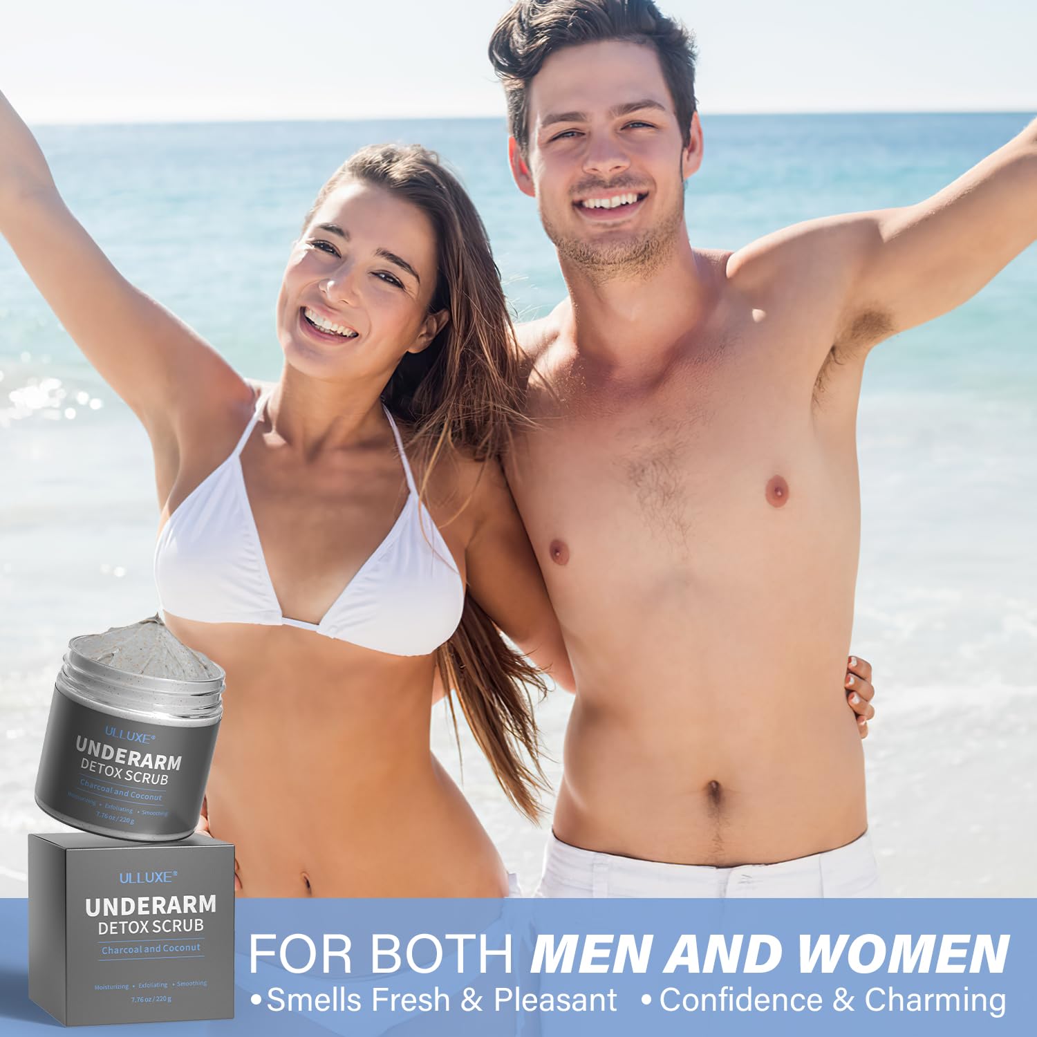 Charcoal Underarm Detox Scrub for Odor Control, Dark Armpits Spots Remover, Armpit Detox & Bikini Area Body Scrub Exfoliating & Moisturizing, Natural Deodorant Scrub for Women & Men, 7.7 Oz