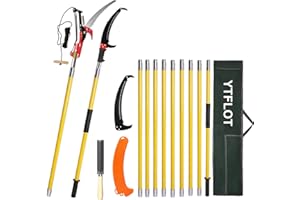 YTFLOT 2-32 Feet Pole Saws For Tree Trimming Manual Pole Saw Tree Trimmers Tree Pruner Extendable Tree Pole Saw Yellow