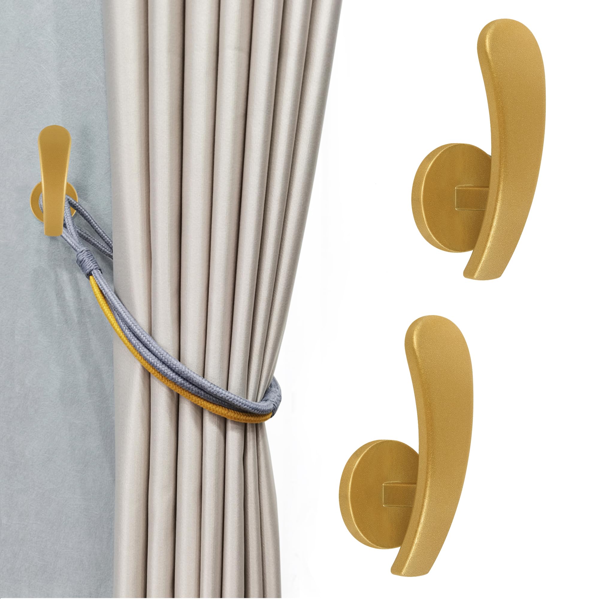 Photo 1 of ***MISSING ONE***
HEMOUR Curtain Holdback, 2pcs Wall Mounted Drapery Tiebacks with Screws, Decorative Drapery Metal Hook Wall Hanger, Gold