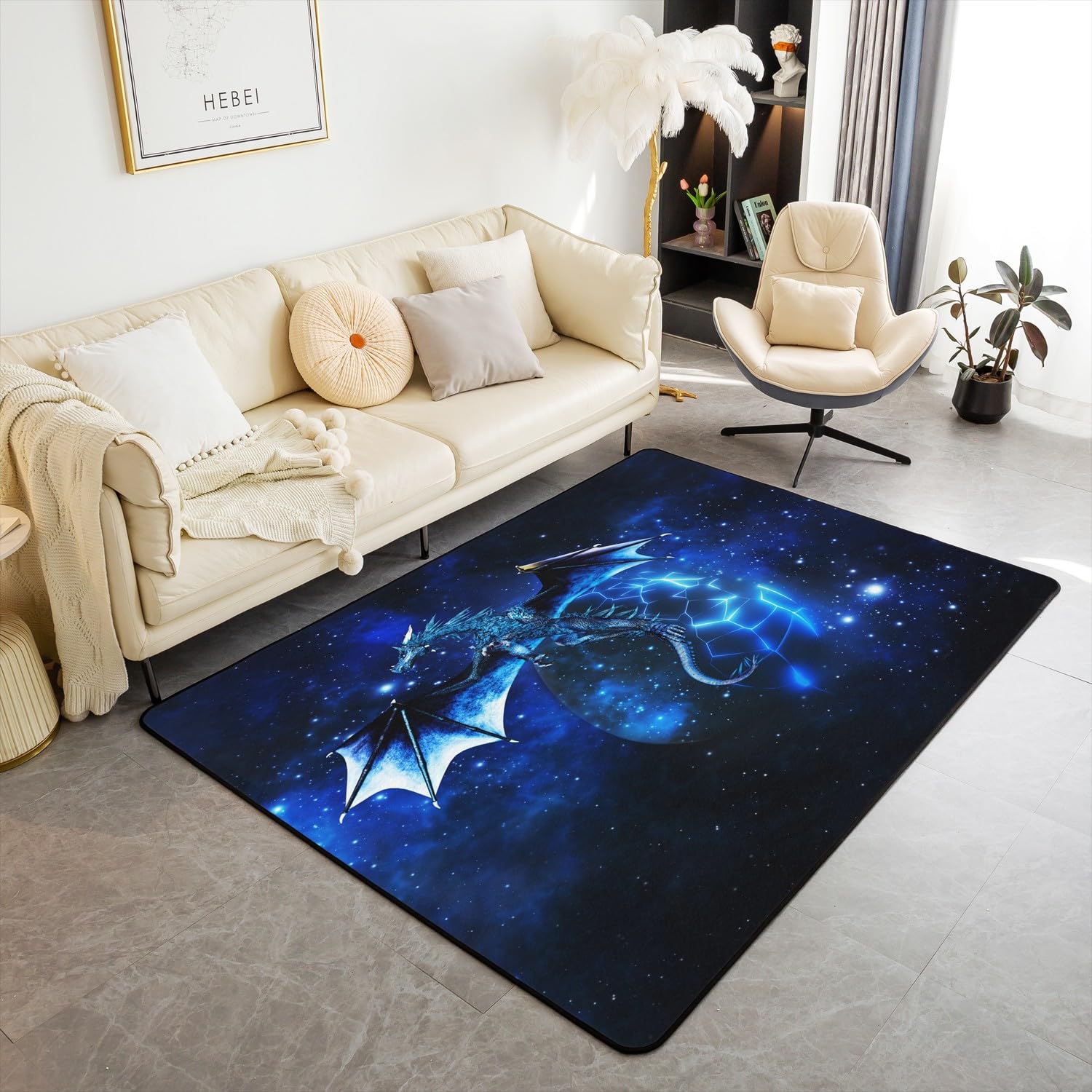 Loussiesd Dragon Area Rug Rug Universe Galaxy Carpet Fleece Indoor Floor Mat Blue Outer Space Living Room Rugs for Bedroom Carpet Home Decor Rug 150 * 200cm