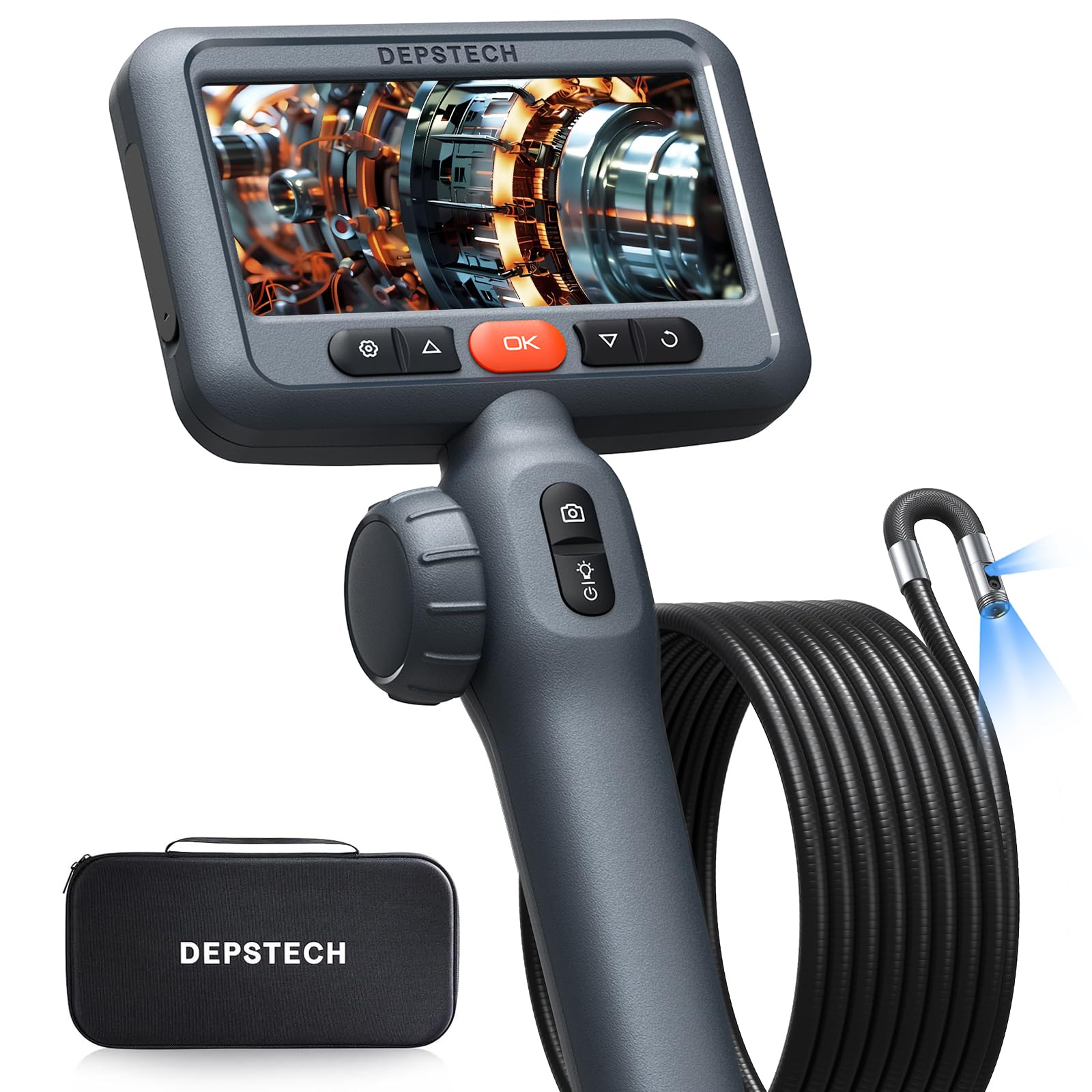 Photo 1 of DEPSTECH 10FT Articulating Endoscope Camera with Light: Dual Lens Industrial Borescope with 4.5" Screen and Flexible Cable, Video Inspection Snake Scope Camera Tool for Wall, Auto, Pipe, Mechanics