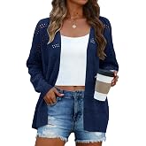 Halife Women's Crochet Cardigan Sweaters Lightweight Thin Long Sleeve Open Front Kimono Cardigans
