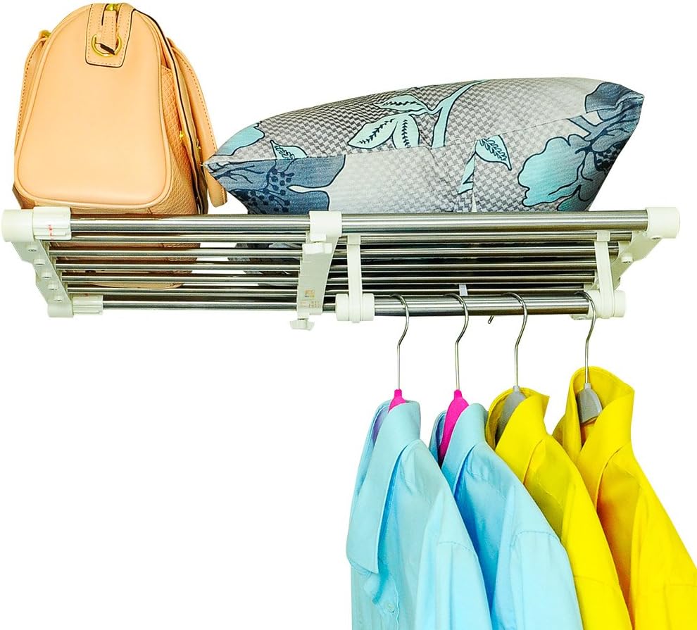 BAOYOUNI Extendable Closet Shelf Rod Clothes Hanger Organizer Heavy