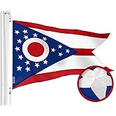G128 Ohio OH State Flag | 2x3 Ft | StormFlyer Series Embroidered 220GSM Spun Polyester | Embroidered Design, Indoor/Outdoor, Brass Grommets, Heavy Duty, All Weather
