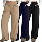 Neer 3 Pack Women's Plus Size Lounge Pants, Wide Leg Yoga Pants Baggy Drawstring Sweatpants with Pockets Casual Loose Jogger