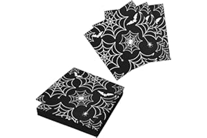 HEYIMINY Halloween Spiderweb Paper Napkins, 24 Pcs Black Spider Web Disposable Hand Towels, 6.7x6.7 Inch, Halloween Dinner Party Supplies