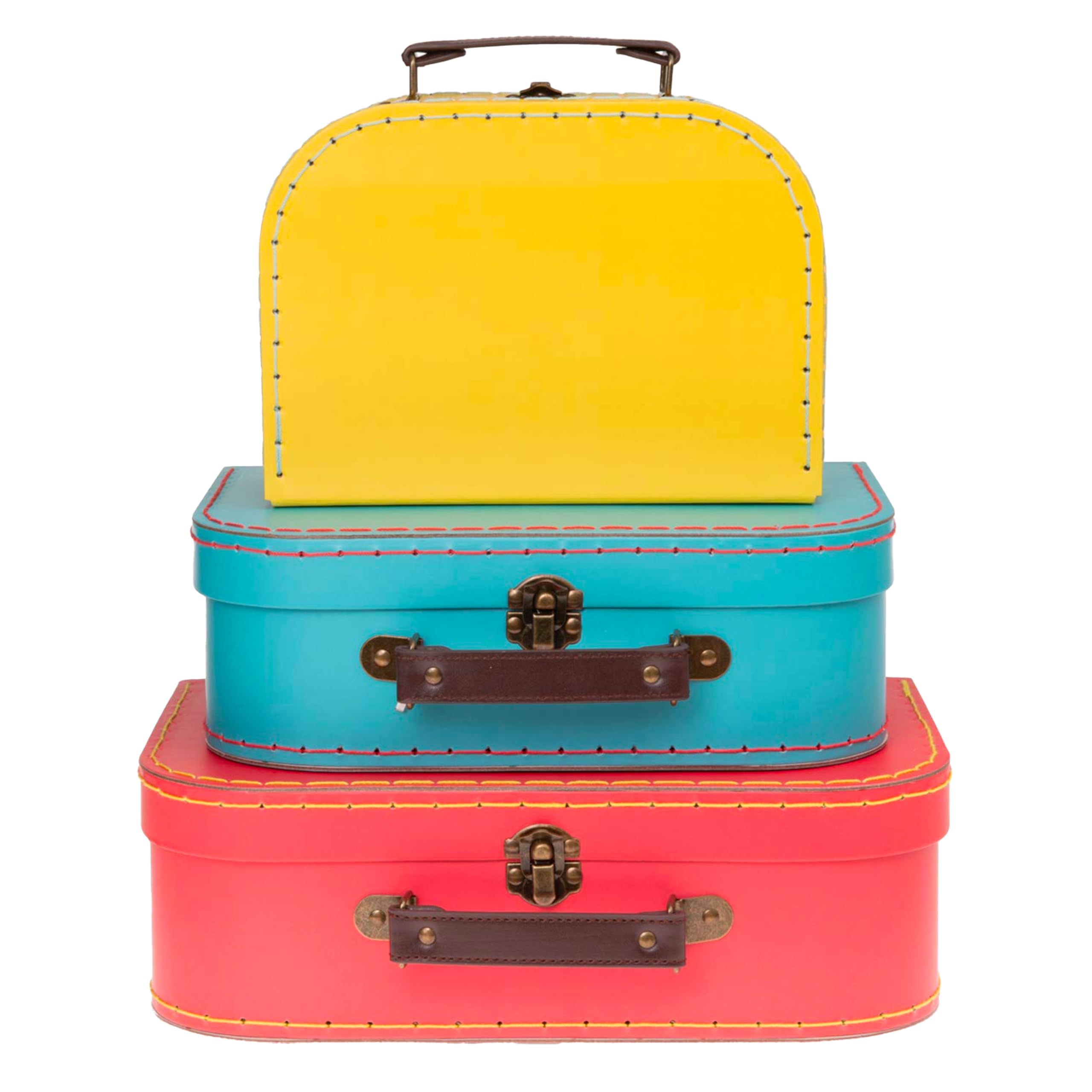 Jewelkeeper Cardboard Storage Boxes, Set of 3 – Nesting Decorative Storage Box for Birthday Wedding Nursery Office Decoration Displays Toys Photos Toy Box – Red Turquoise Yellow