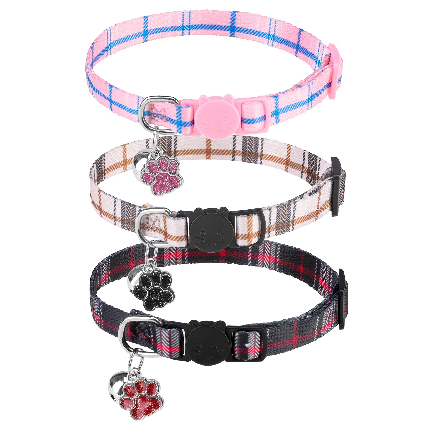 SCENEREAL Breakaway Cat Collar with Bells, Soft Adjustable Kitten Collars for Cats Puppies Daily Wearing