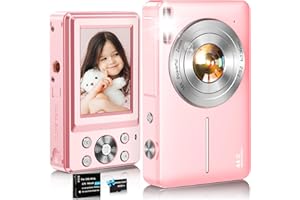 NSOELA Digital Camera,FHD 1080P Kids Camera 44MP Point and Shoot Digital Cameras with 32GB Card,16X Zoom,Anti-Shake,Date Stamp,Compact Small Cameras Photography for Kids Student Teen Girl Boy(Pink)