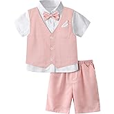 A&J DESIGN Boys' 3-Piece Suits Set Vest & Pocket Square & Shorts & Bow Tie (4-11 Years)