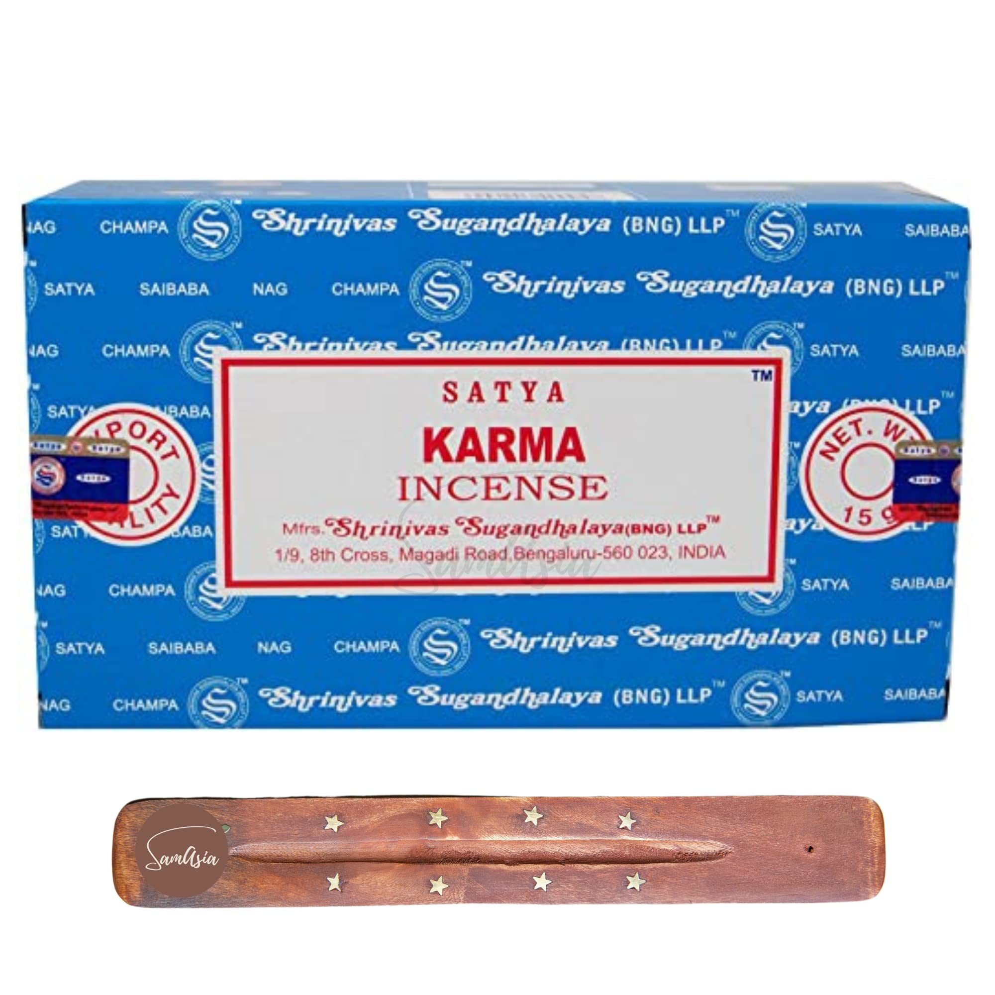 Satya Nag Champa Karma Incense Sticks | x12 pack | with SAMASIA incense sticks holder | Used for Kaomatherapy, Spa, Yoga, Weddings, Meditation, Healing, Positivity and Relaxation