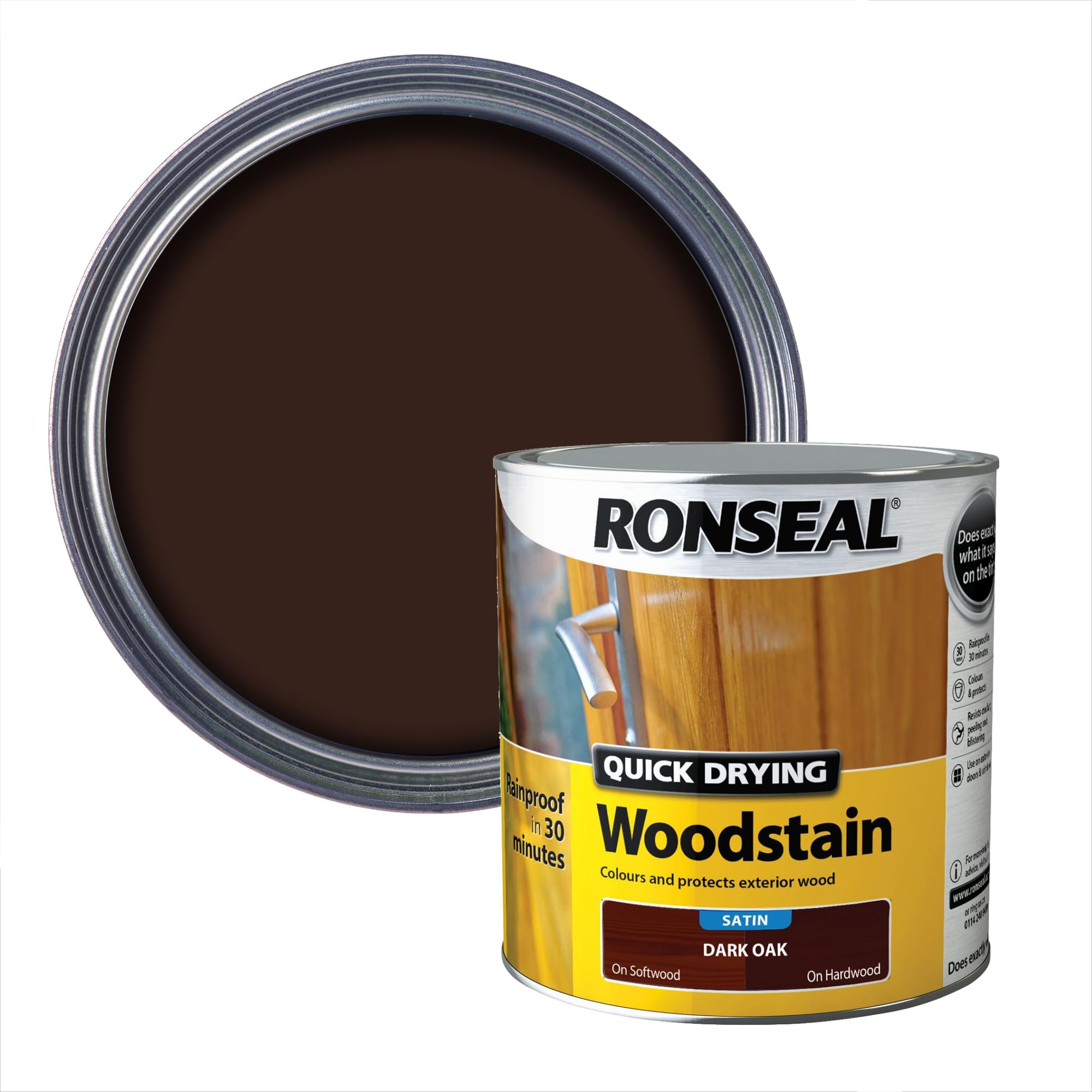 Ronseal Quick Drying Woodstain Dark Oak Satin 2.5L