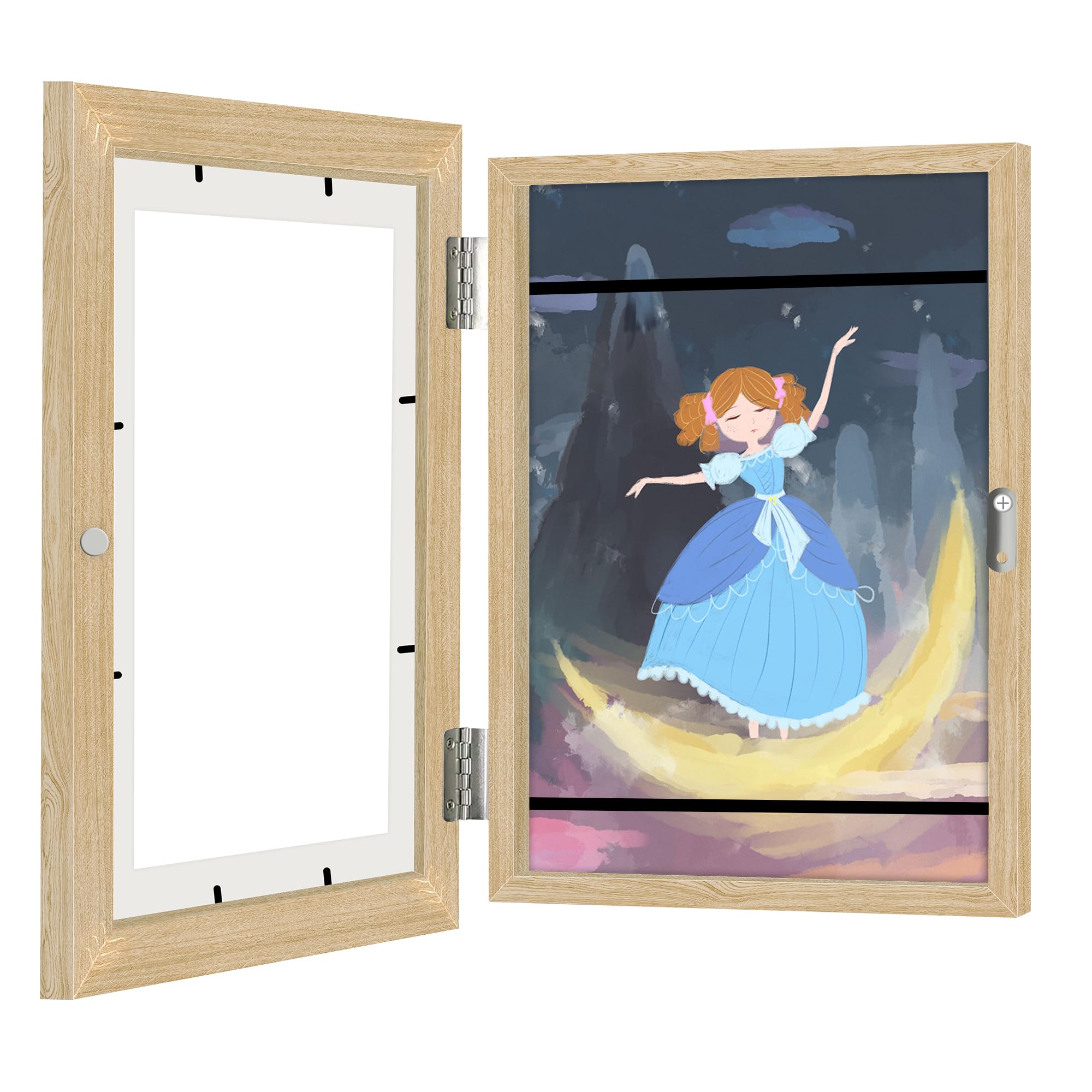 1 Pack Kids Art Frames Front Opening A4, Childrens Artwork Display Storage Frame Changeable, Child Multiple Picture Frame Drawing Hanging Art, Hold 150 PCS, Walnut
