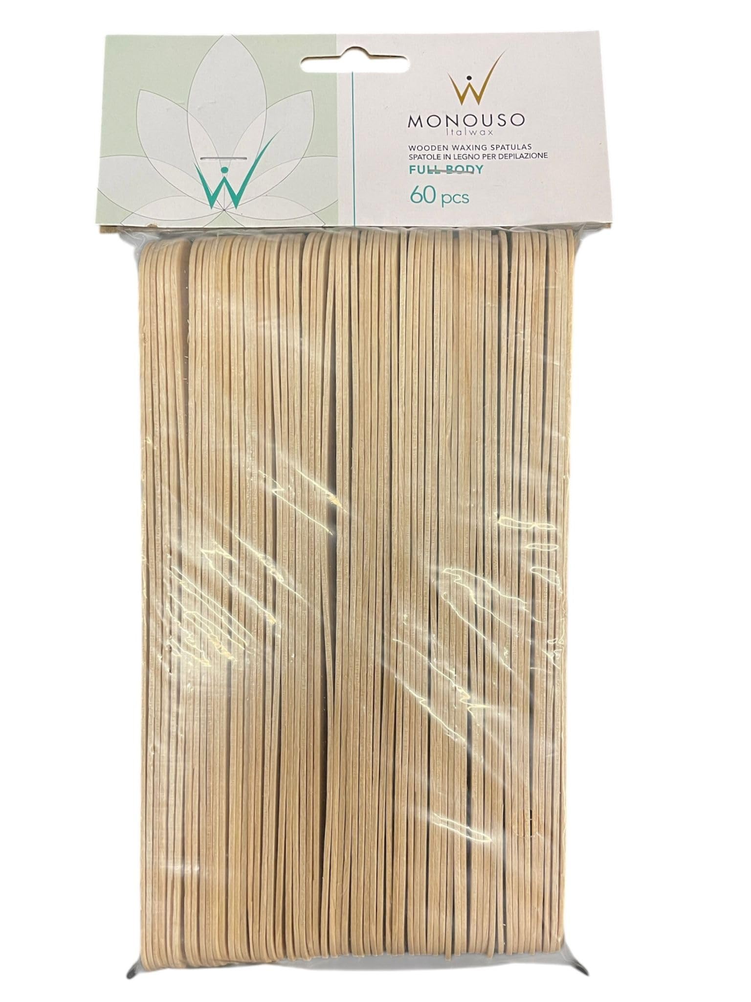 Italwax Monouso Salon Quality Disposable Wooden Spatulas for Waxing Extra Large, Pack of 60, Hygenic and Suitable for Warm and Hot Waxes Full Body Waxing
