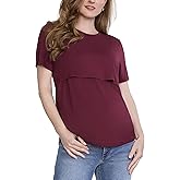 Motherhood Maternity Womens Short Sleeve Crew Neck Nursing Tee Shirt for Breastfeeding with Easy Access