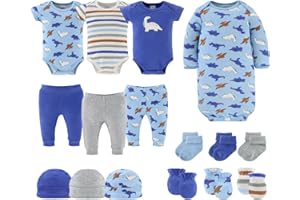 The Peanutshell Baby Layette Gift Set for Boys - 16 Piece New Born Boy Gift Set, Baby Clothes & Newborn Essentials Must Haves - Newborn Clothes 0-3 Months - Blue Dino