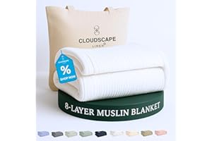 CLOUDSCAPE LINEN Cloud Scape Linen 8-Layer Muslin Blanket King Size for Adult - 100% Cotton, Heavy Weighted and Soft, All Season, Winter Cozy Blanket, Fits up to California King Bed, 92x108, White