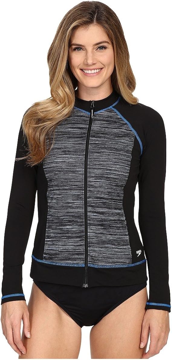 Speedo Women's Endurance Lite Texture Zip Front Rashguard, Blue Sky, XLarge Clothing