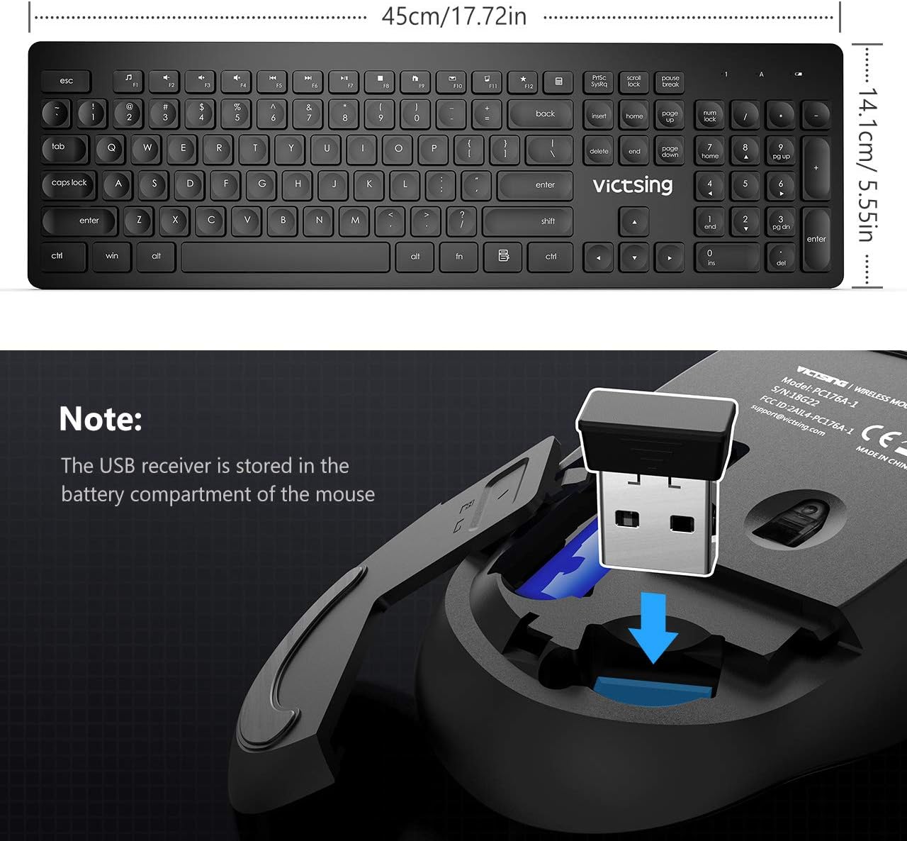 VicTsing Wireless Keyboard and Mouse [Whisper Quiet], 2.4GHz Wireless Keyboard Mouse Combo, Computer Keyboard and Wireless Mouse, USB Unifying Receiver, for PC Computer Laptop Windows iMac,Black: Computers & Accessories