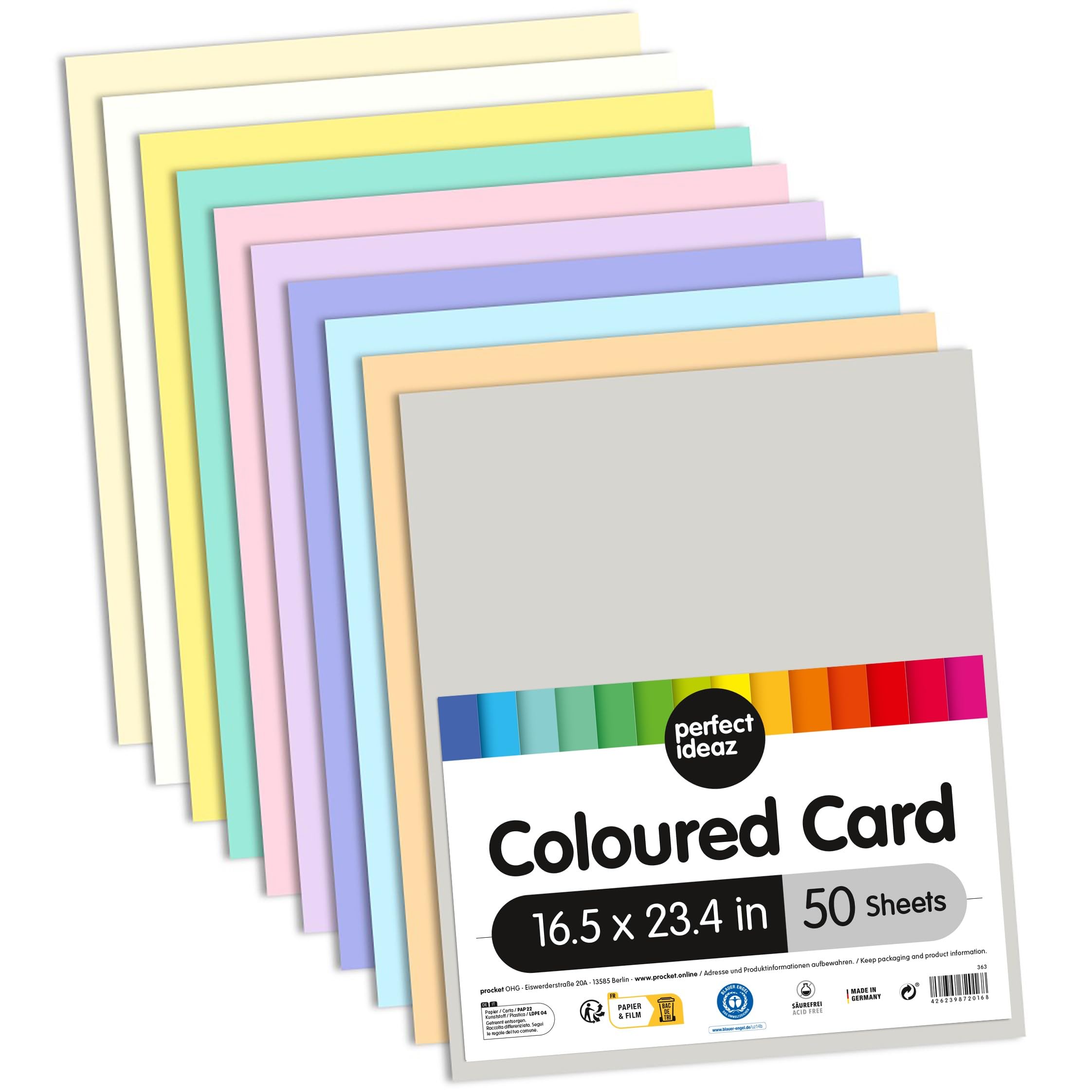 perfect ideaz • 50 Sheets Photo Cardboard DIN-A2, 10 Colours, Stable Recycled Cardboard 300 g/m², Made in Germany, Blue Angel Certified