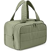 BUZFOWU Travel Toiletry Bag for Women, Large Wide-open Puffy Cosmetic Makeup Bag with Wet-Dry Separation, Multi-Pocket Organizer with Carry Handle for Toiletries, Cosmetics, Essentials, Green