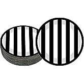 HSPAIDYP 40 Pcs Black & White Party Supplies - Striped Plates 7" - Black & White Theme Birthday, Wedding Party Decorations