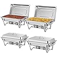 Rengue 9.5 QT Chafing Dishes, 4 Pack High Premium Stainless Steel Complete Set, Rectangular Chafing Dish Buffet Set, Heating and Cooling Chafing Dish for Gatherings Banquet, Buffet, Party, Wedding