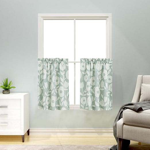 Amazon Com Tier Curtains Floral Printed Kitchen Curtains Linen