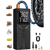 AIRSURE Tire Inflator Portable Air Compressor, 150PSI Auto Shut-Off | High-Speed Cordless Pump, Digital Gauge, LED Light, Bike Tire Pump, For Car, Motorcycles, Bikes, Balls
