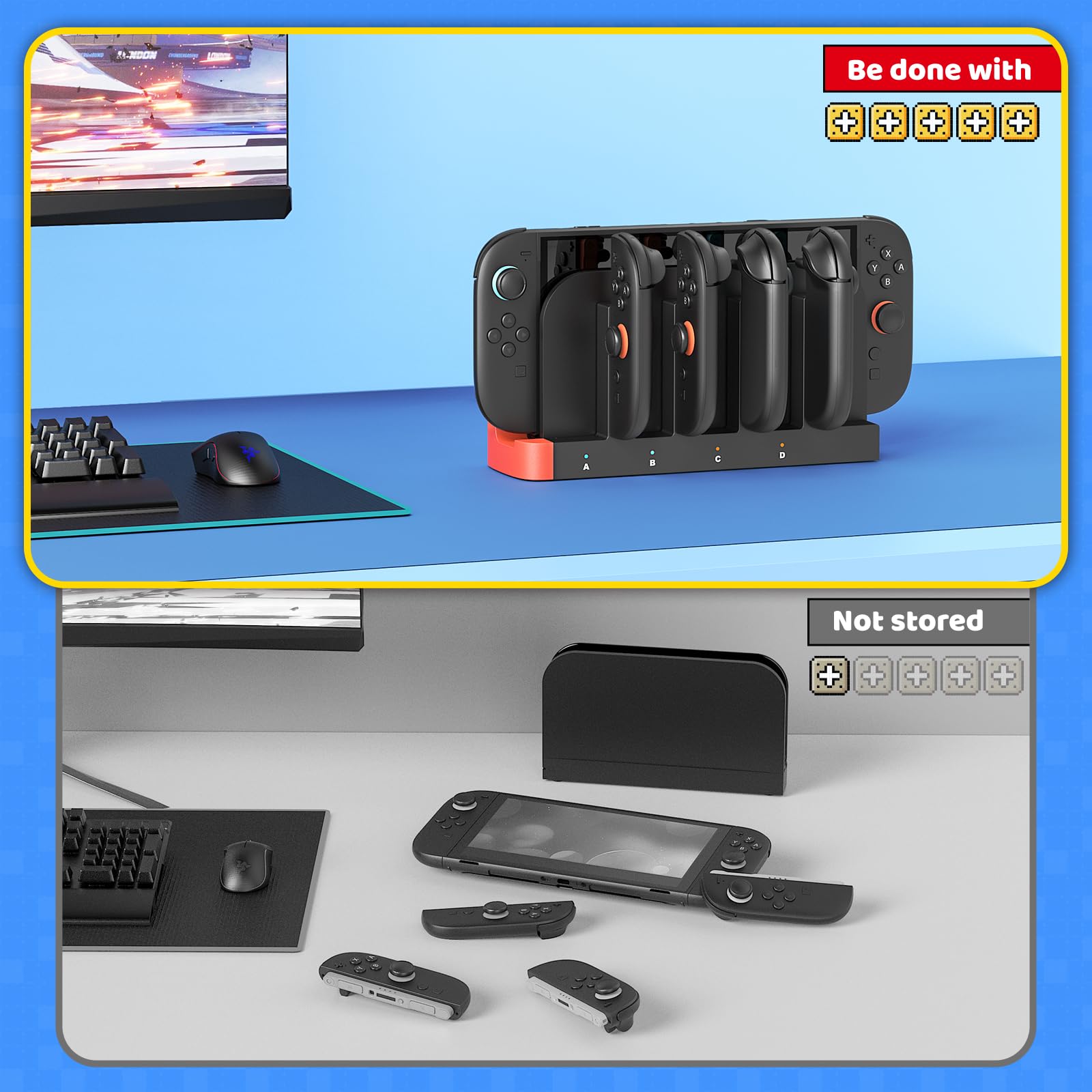 Ladestation für Switch 2, Controller Ladestation Kompatibel mit Joy Con 2, Klipdasse 4 in 1 Kompakt Magnetisch Ladegerät, Zubehör für Nintendo Switch 2 6