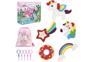 QearFun Unicorn Sewing Keyring Kit for Kids Age 8-12,Kids Educational Crafts for Creative Girls and Boys,Learn to Sew Kit for Beginners,Rainbow Unicorn Felt Art Crafts Gift for Christmas & Birthday