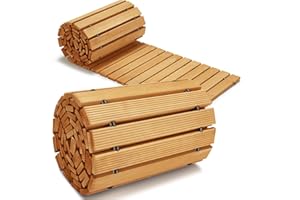 Coperat 12FT Wooden Garden Pathway,Outdoor Roll Out Decorative Straight Walkway,Weather-Resistant Patio Path,Non-Slip Pavers Boardwalk for Garden, Backyard, Beach, Wedding Party Pathways