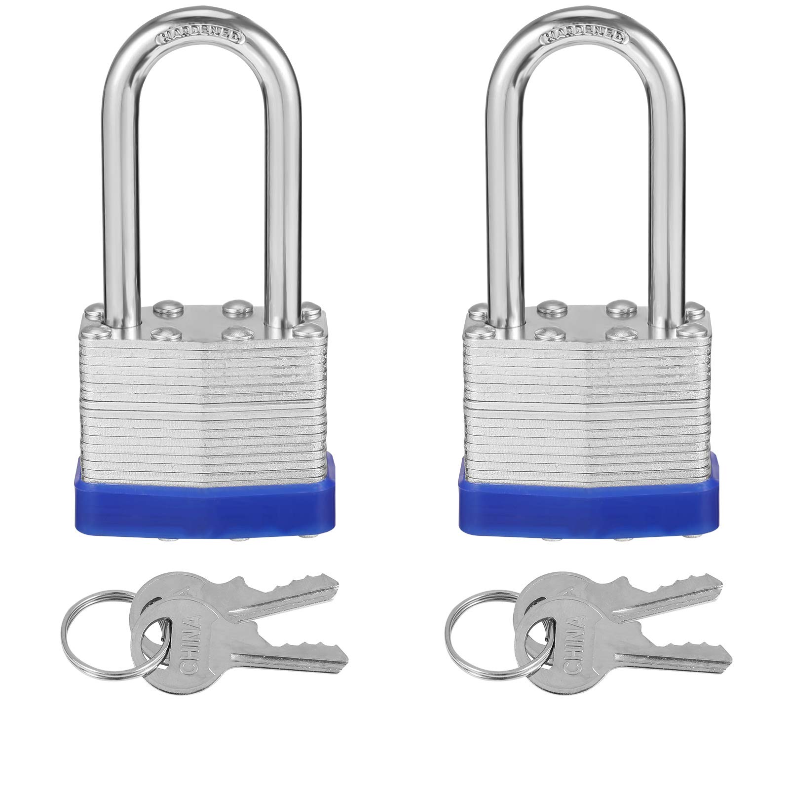 Smilcloud 2 Pack Padlocks with Keys, Long Shackle Padlocks Heavy Duty Key Padlock Weatherproof Locks for Storage Units, Gym Locker, Shed, Garage, Fence