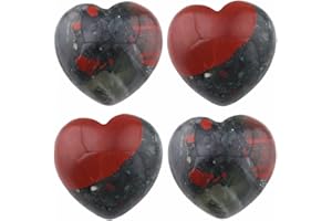 Rockcloud Healing Crystal Africa Bloodstone Heart Love Carved Palm Worry Stone Chakra Reiki Balancing 0.8" Mini Size(Pack of 4)