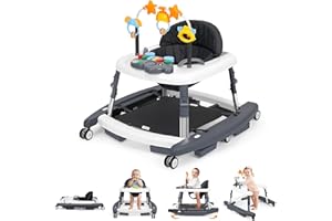 CiuseiAnx 5 in 1 Baby Walker Foldable Music and Lights with 5 Adjustable Heights, Baby Walker with Wheels Portable, Infant Toddler Walker for Baby Boy Girls 6-18 Months (D-Grey)