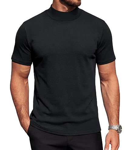 Lexiart Men's Mock Neck Short Sleeve Cotton T-Shirts Basic