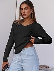 ANRABESS Womens Long Sleeve Cable Knit Sweater 2025