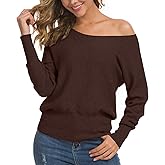 Feiersi Women's Off Shoulder Sweater Long Sleeve Loose Pullover Knit Jumper