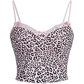 SOLY HUX Women's Y2k Lace Trim Leopard Print Camisole Tops Sleeveless Spaghetti Strap Cheetah Crop Tank Top