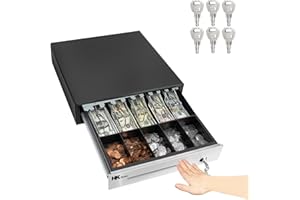HK SYSTEMS 16inch Heavy Duty Manual Push-Open Cash Drawer with 5Bill/5Coin, Removable Till, Stainless Steel Front with Single Large Media Slot, Black