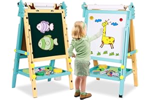 ARKYOMI Double-Sided Whiteboard & Chalkboard Adjustable Kids Art Easel Standing Easel with Other Accessories for Kids and Toddlers