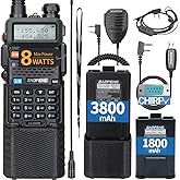 BaoFeng Radio bidireccional UV-5R de 8 W de alta potencia portátil con una batería más de 3800 mAh, altavoz, antena, cable de