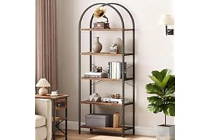 5-Tier Bookshelf Arched Display Racks, Industrial Tall Standing Bookcase Display Shelf Racks, Modern Open Storage Rack Shelf 